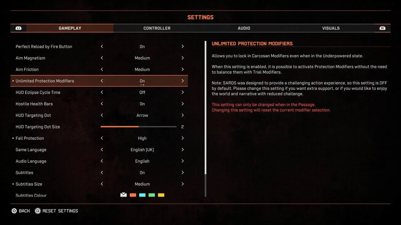 Saros Unlimited Protection Modifiers