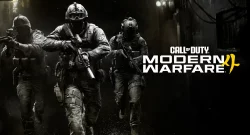 Three soldiers in tactical gear run toward the camera in a dark street, with the Call of Duty: Modern Warfare 4 logo on the right.