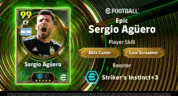 Sergio Agüero 99 CF card with Argentina flag, glowing green surround, celebrating portrait for a football game card.