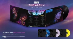 Promotional banner for Dispatch: The Album, showing a folded vinyl album with colorful illustrated characters and vinyl records, inviting pre-order.