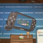Overhead view of a repair desk with a smartphone inside a handheld diagnostic device on a blue grid cutting mat, surrounded by tools and notes.