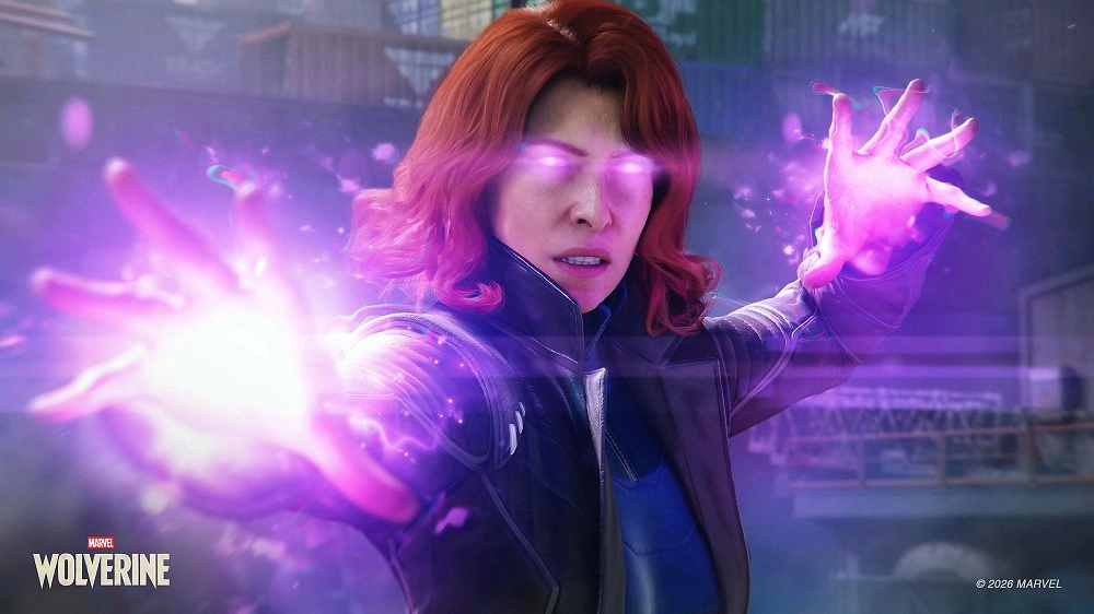 Jean Grey from Marvel unleashing purple energy from her hands in a battle pose